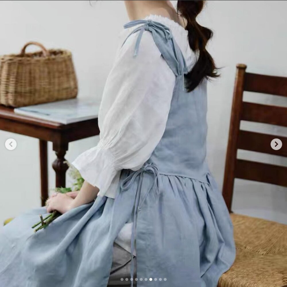 Alice pinafore dress (100%) linen fabric , dress - Picture 2 of 9